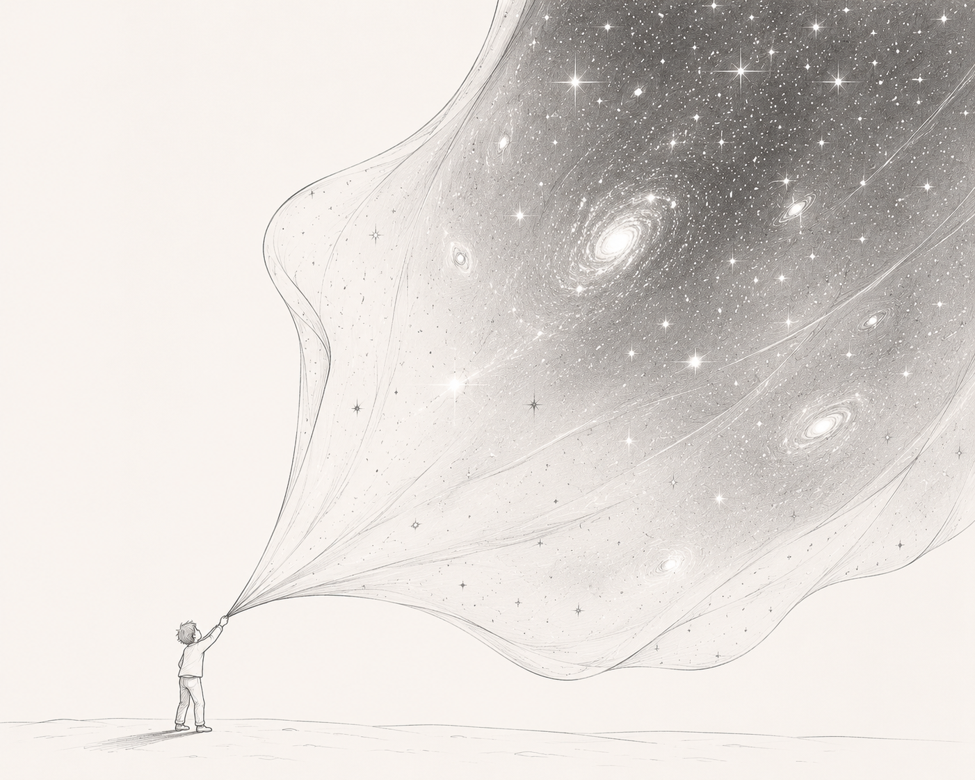 Un bambino tiene tra le mani un grande telo di cielo stellato, il Takarò