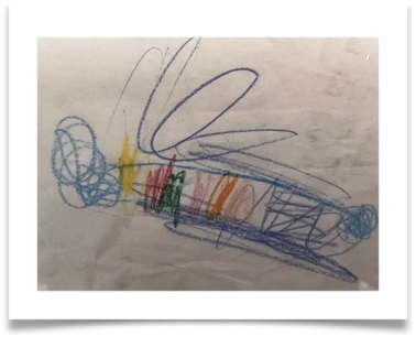 Disegno a pastello di un bambino che raffigura la Zanzabalena, creatura metaforica fra zanzara e balena